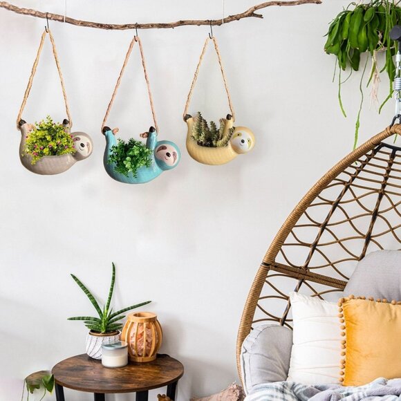 Ceramic Sloth Air-Plant Holder • Blue Sloth Planter • Cute Succulent Pot • Decor - Picture 5 of 6